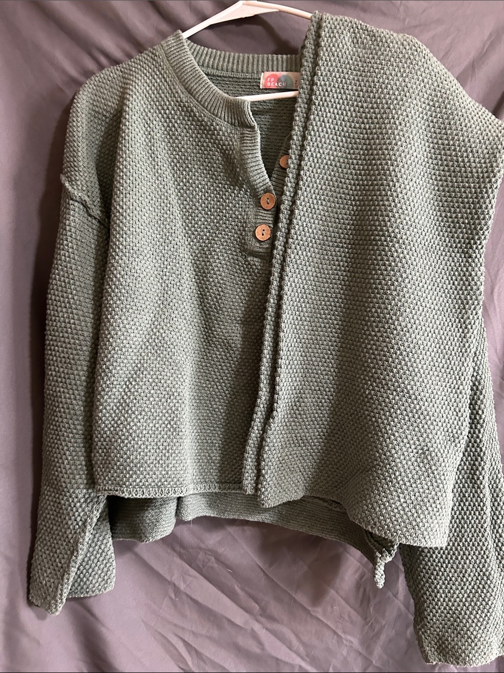 Free People Beach Olive Button Henley Knit Sweater set